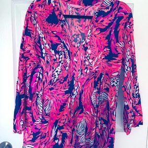 Lilly Pulitzer Navy/Pink Pleated Top